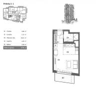 Predaj 1i bytu v novostavbe Čerešne s balkónom, klimatizáciou a výhľadom_pôdorys