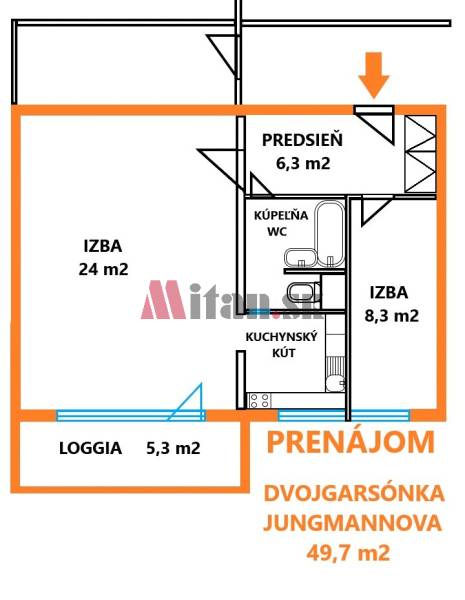 prenájom 2garzónky, oproti konečnej električiek, Jungmannova 20, Bratislava-Petržalka - pôdorys